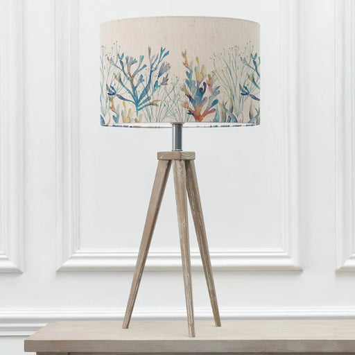 Luxury Coral Reef Eva & Aratus Complete Table Lamp - Grey Wooden Base with Abstract Pattern Cobalt Shade - 75cm