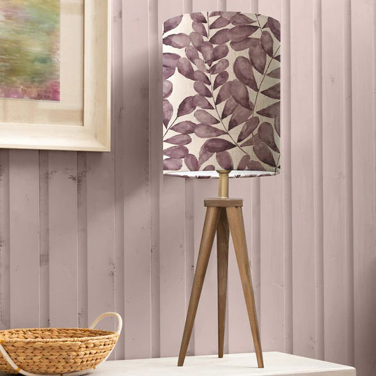 Luxury Rowan Anna & Aratus Table Lamp - Nut Wood Base with Leaf Pattern Dusk Linen Shade - 91cm