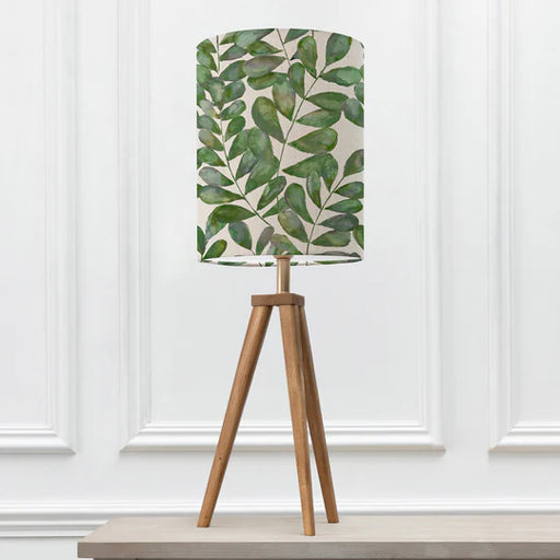 Chic Rowan Anna & Aratus Complete Table Lamp - Nut Wood Base with Leaf Pattern Apple Linen Shade - 91cm