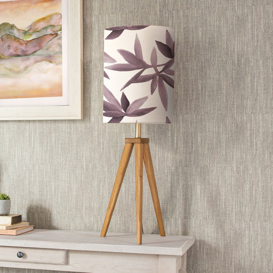 Luxury Silverwood Anna & Aratus Table Lamp - Nut Wood Base with Floral Pattern Dusk Shade - 91cm