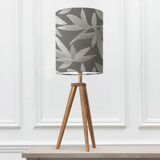 Elegant Silverwood Anna & Aratus Table Lamp - Nut Wood Base with Frost Floral Pattern Shade