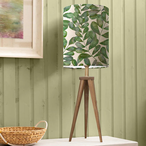 Chic Rowan Anna & Aratus Complete Table Lamp - Nut Wood Base with Leaf Pattern Apple Linen Shade - 91cm