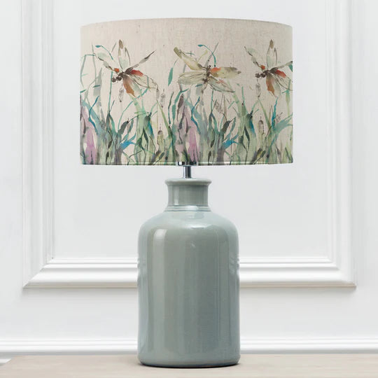 Elegant Nightingale Eva & Elspeth Table Lamp - Duck Ceramic Base with Dragonfly design Linen Shade - 61cm