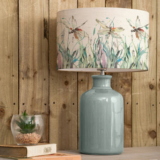 Elegant Nightingale Eva & Elspeth Table Lamp - Duck Ceramic Base with Dragonfly design Linen Shade - 61cm