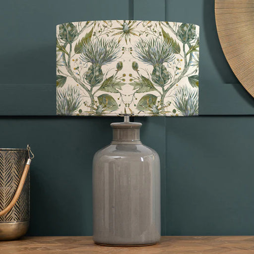 Varys Eva & Elspeth Table Lamp - Grey Ceramic Base with Floral Design Lichen Linen Shade - 61cm