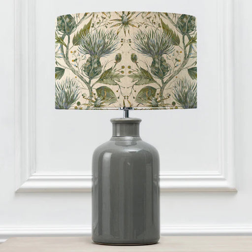 Varys Eva & Elspeth Table Lamp - Grey Ceramic Base with Floral Design Lichen Linen Shade - 61cm