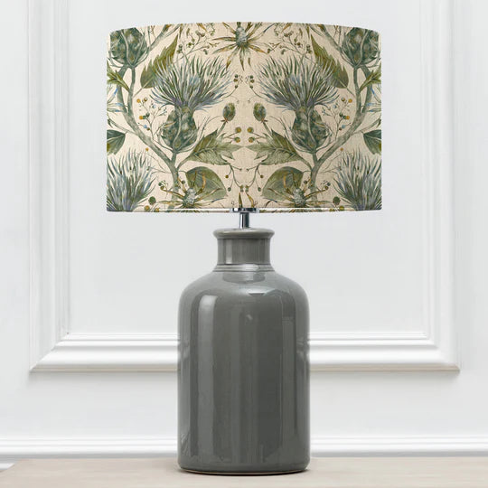 Varys Eva & Elspeth Table Lamp - Grey Ceramic Base with Floral Design Lichen Linen Shade - 61cm