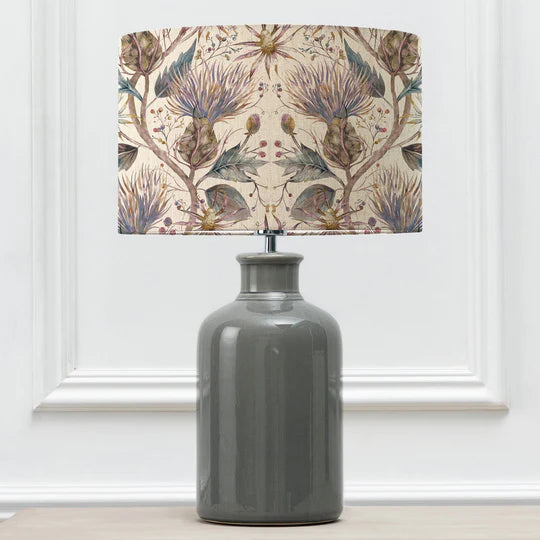 Varys Eva & Elspeth Table Lamp - Grey Ceramic Base with Floral Design Pastel Linen Shade - 61cm