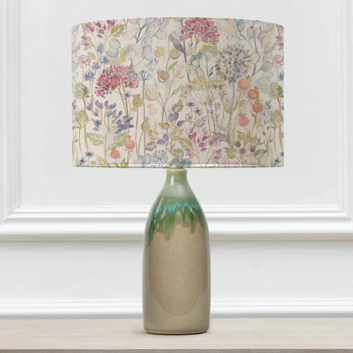 Modern Hedgerow Eva & Narvi Table Lamp - Jade Ceramic Base with Floral Design Linen Shade - 45cm