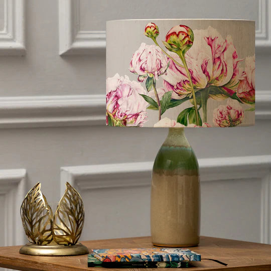 Luxury Heligan Eva & Narvi Table Lamp - Jade Ceramic Base with Fuchsia Floral  Pattern Shade - 45cm