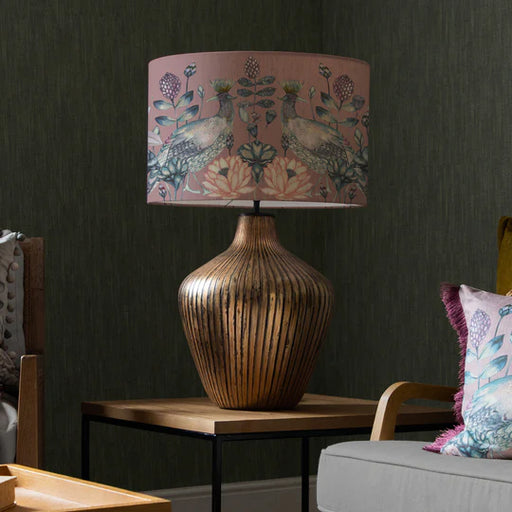 Ahura Eva & Zelena Decorative Table Lamp - Glass Base With Mauve Botanical Pattern Shade - 73cm