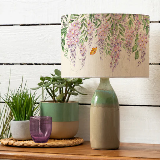 Stylish Mariposa Eva & Narvi Table Lamp - Cream Ceramic Base With Leaf Pattern Eva Shade - 45cm