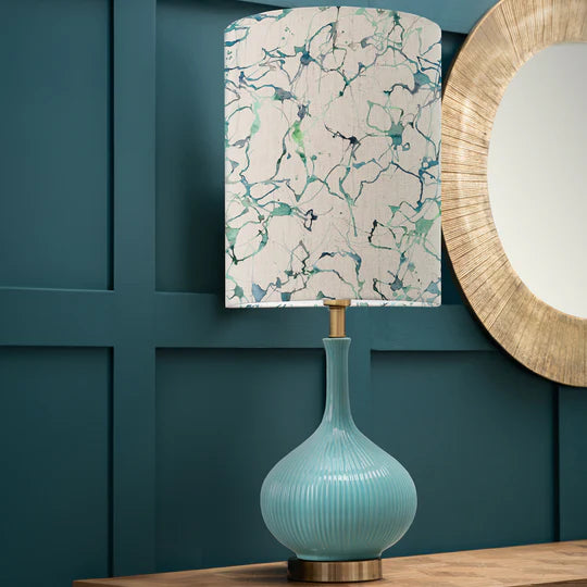 Carrara Anna & Ursula Complete Table Lamp - Aqua Ceramic Base with Ocean Linen Shade - 84cm