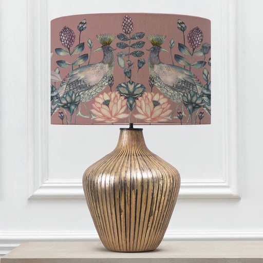 Ahura Eva & Zelena Decorative Table Lamp - Glass Base With Mauve Botanical Pattern Shade - 73cm