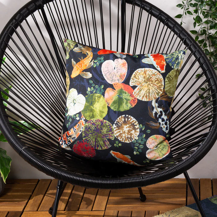 Waterproof Outdoor Cushion, Koi Pond Design, Midnight