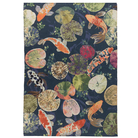 Koi Pond Indoor/Outdoor Rug, Koi Pond Design, Midnight Blue ( Due Back In 24/02/2025 )