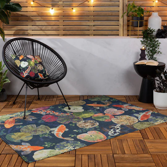 Koi Pond Indoor/Outdoor Rug, Koi Pond Design, Midnight Blue ( Due Back In 24/02/2025 )