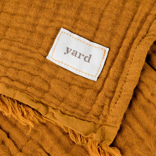 Lark Muslin Cotton Throw, Stripe, Brown, Cumin