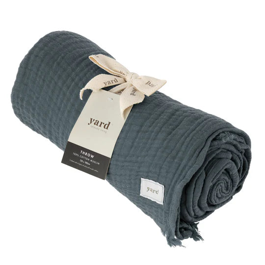 Lark Oversized Throw, Stripe, Blue, Dusk, Muslin Cotton