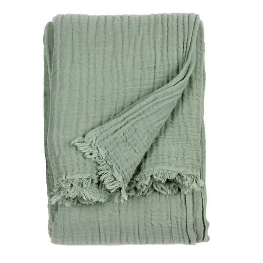 Lark Muslin Cotton Throw, Stripe, Green, Eucalyptus