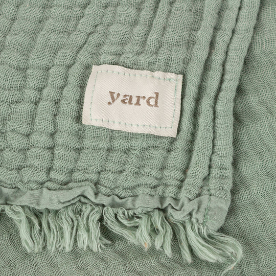 Lark Muslin Cotton Throw, Stripe, Green, Eucalyptus