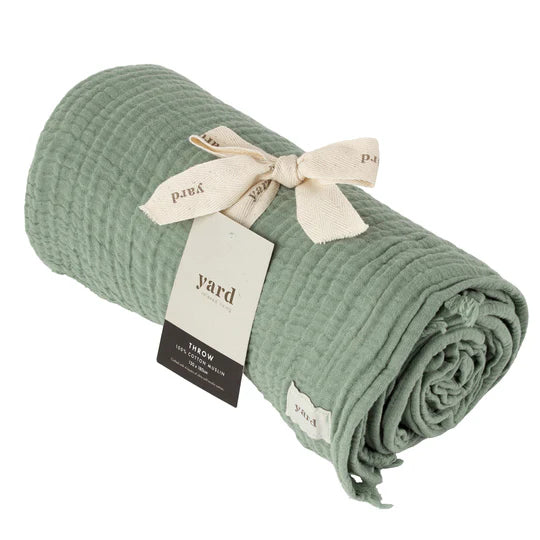 Lark Muslin Cotton Throw, Stripe, Green, Eucalyptus