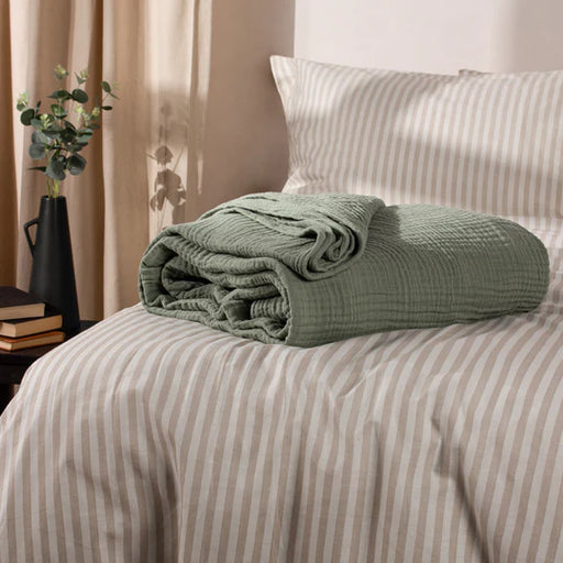 Lark Muslin Cotton Throw, Stripe, Green, Eucalyptus