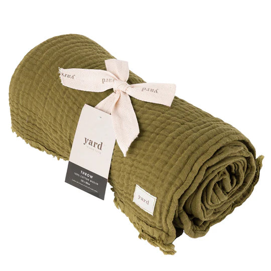 Lark Muslin Cotton Throw, Plain, Green, Khaki