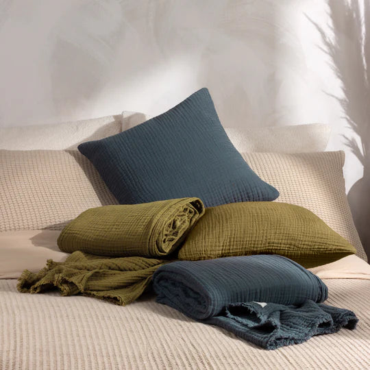 Lark Muslin Cotton Throw, Plain, Green, Khaki