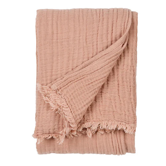 Lark Muslin Cotton Throw, Stripe, Pink Clay