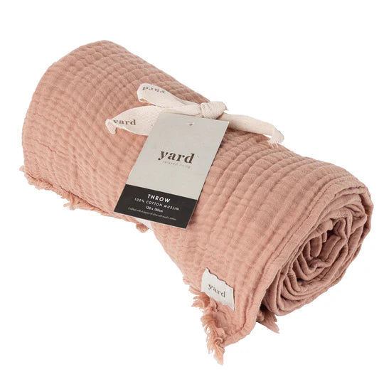 Lark Muslin Cotton Throw, Stripe, Pink Clay