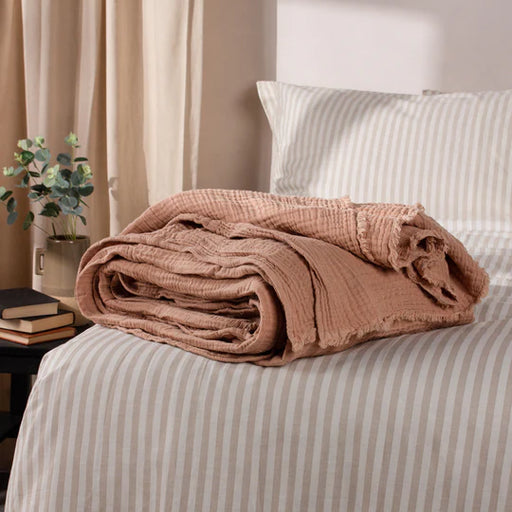 Lark Muslin Cotton Throw, Stripe, Pink Clay