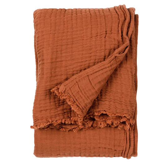 Lark Muslin Cotton Throw, Plain, Brown, Pecan