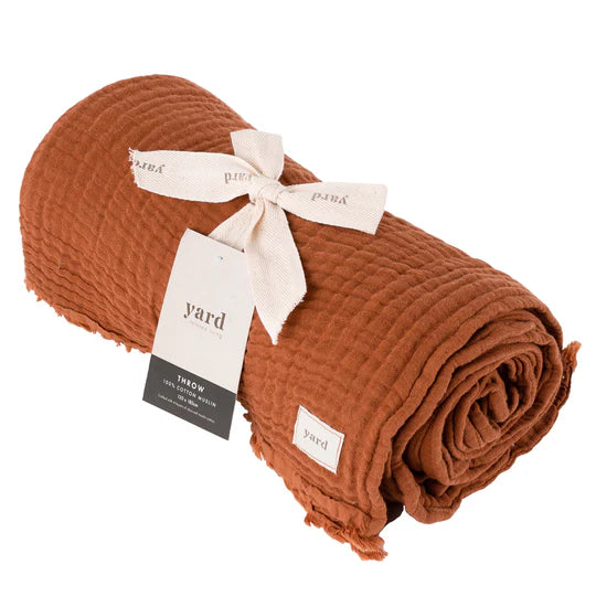 Lark Muslin Cotton Throw, Plain, Brown, Pecan