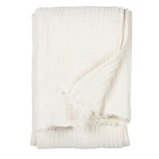 Lark Muslin Cotton Throw, Check, White