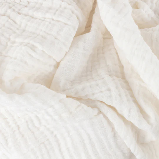 Lark Muslin Cotton Throw, Check, White