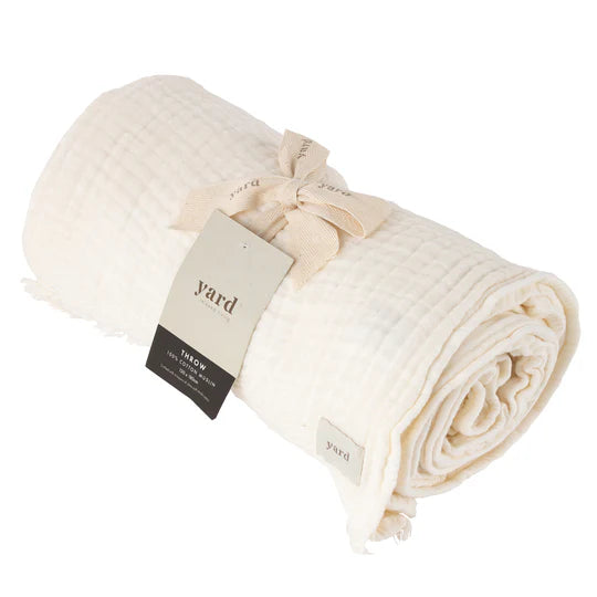 Lark Muslin Cotton Throw, Check, White