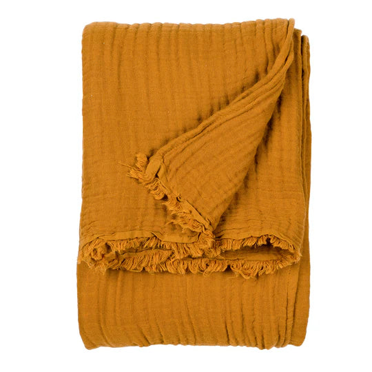 Lark Oversized Throw, Plain, Brown, Cumin, Muslin Cotton