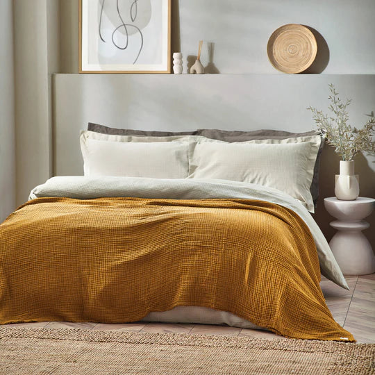 Lark Oversized Throw, Plain, Brown, Cumin, Muslin Cotton