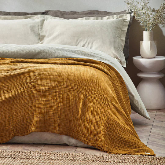 Lark Oversized Throw, Plain, Brown, Cumin, Muslin Cotton