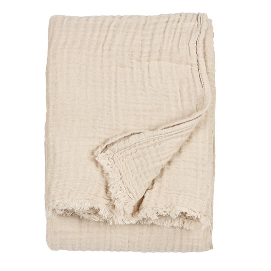 Lark Oversized Throw, Stripe, Beige, Natural, Muslin Cotton