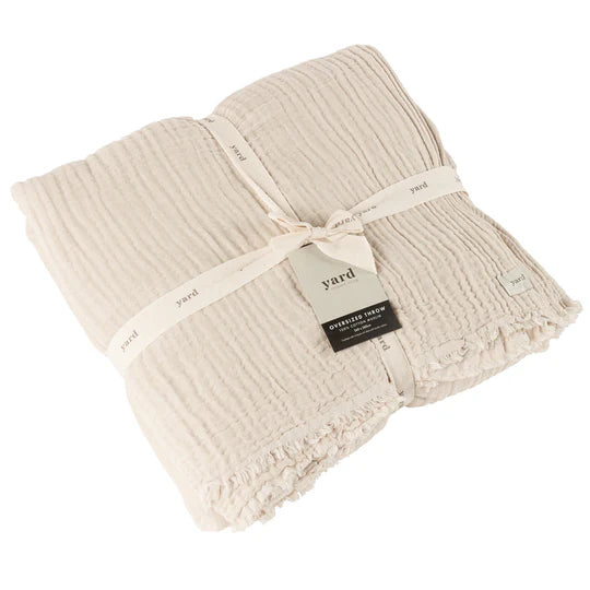 Lark Oversized Throw, Stripe, Beige, Natural, Muslin Cotton