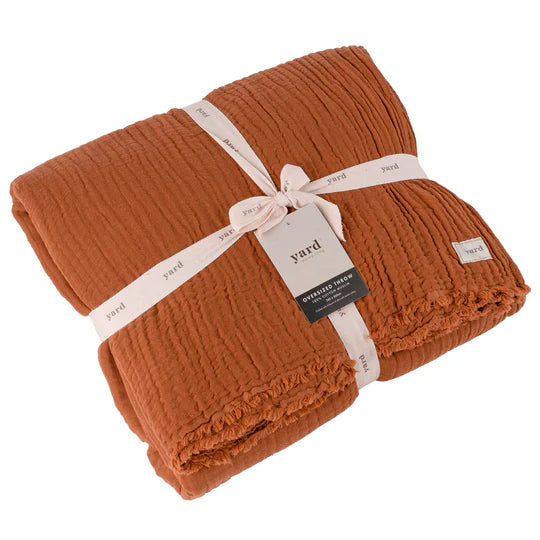 Lark Oversized Throw, Plain, Brown, Pecan, Muslin Cotton