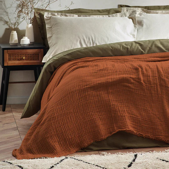 Lark Oversized Throw, Plain, Brown, Pecan, Muslin Cotton