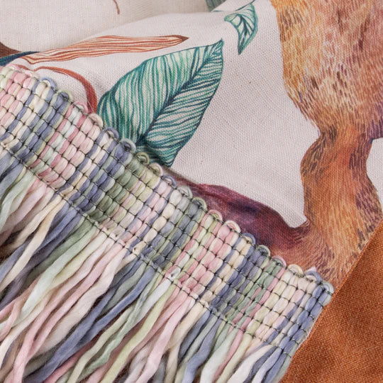 Leaping Into The Fauna Throw, Printed, Linen, Multicoloured