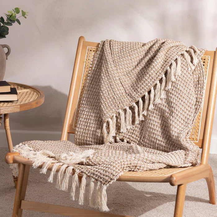 Lorne Cream Throw, Stripe, Biscuit