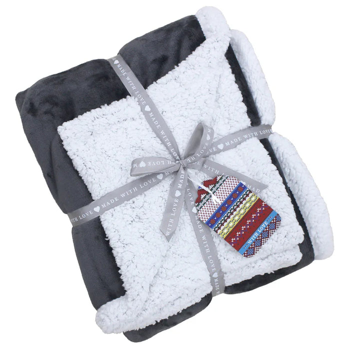 Lux Sherpa Fleece Throw, Plain, Grey, Charcoal