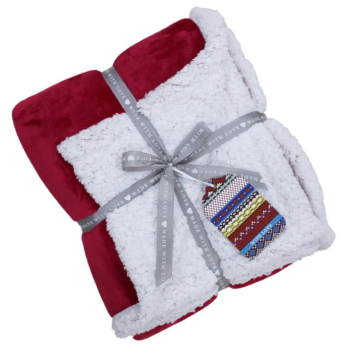 Lux Sherpa Fleece Throw, Plain, Red, White