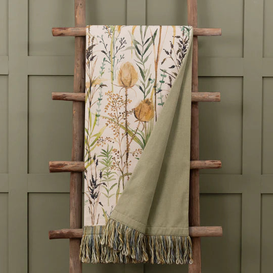 Lydiard Printed Fringe Throw, Botanical, Green, Linen