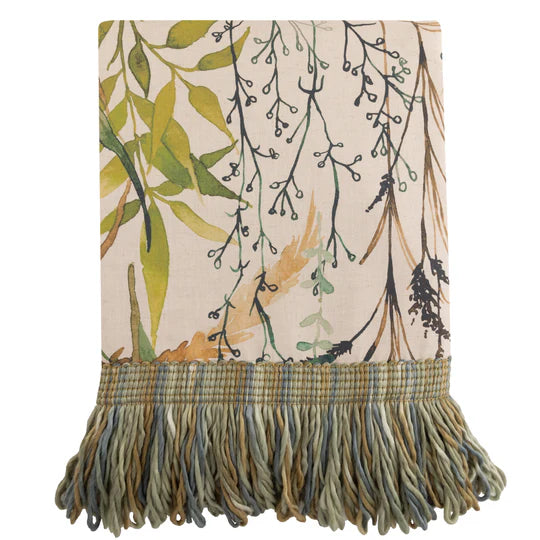 Lydiard Printed Fringe Throw, Botanical, Green, Linen